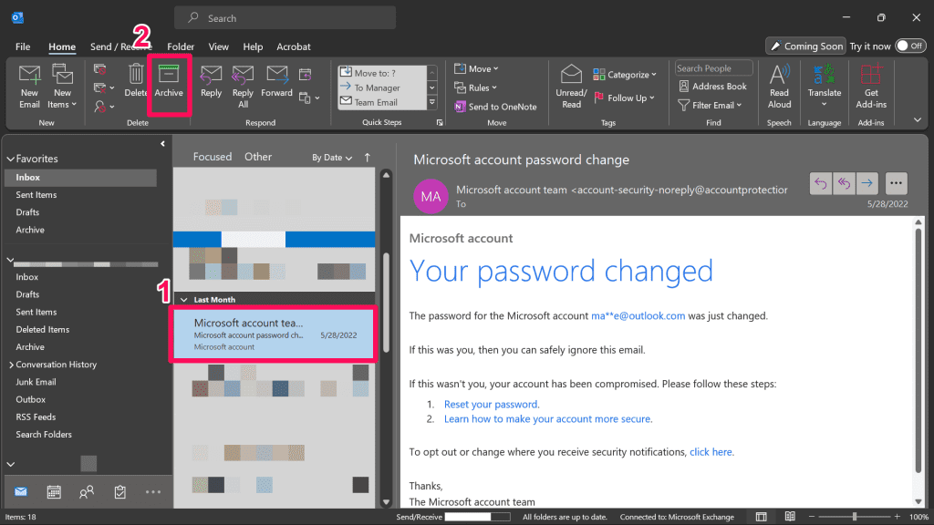 Archive Button in Outlook Desktop