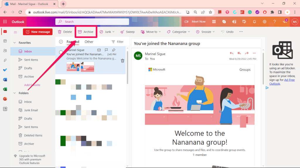 Archive Button in Outlook Web