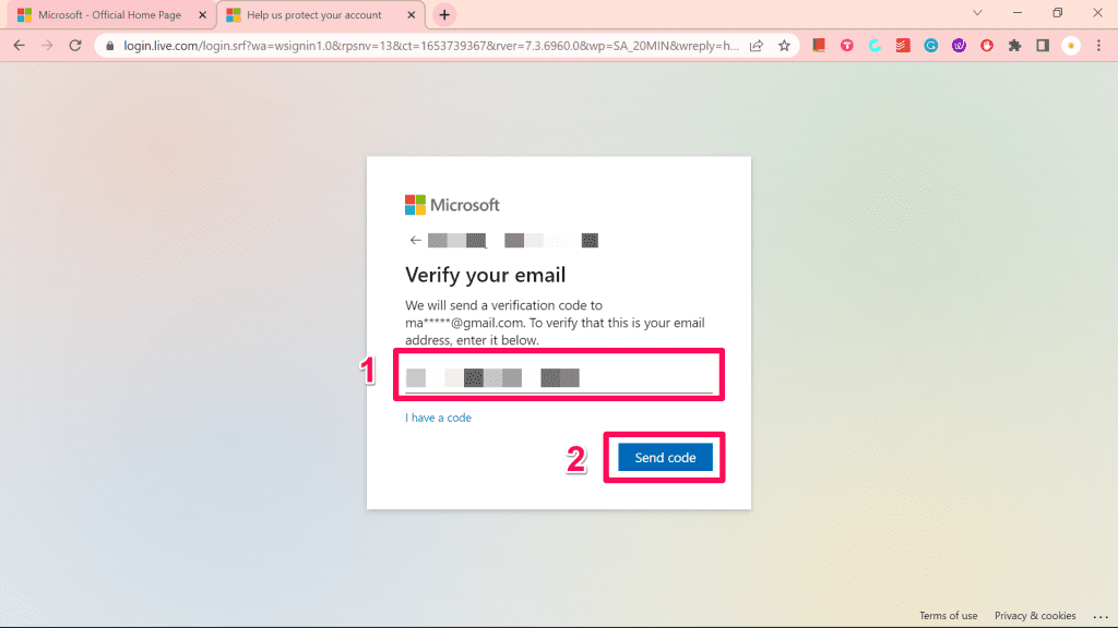 Backup Email Input Field and Send Code Button