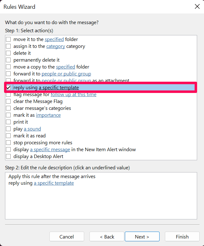 Checkbox for Reply Using a Specific Template