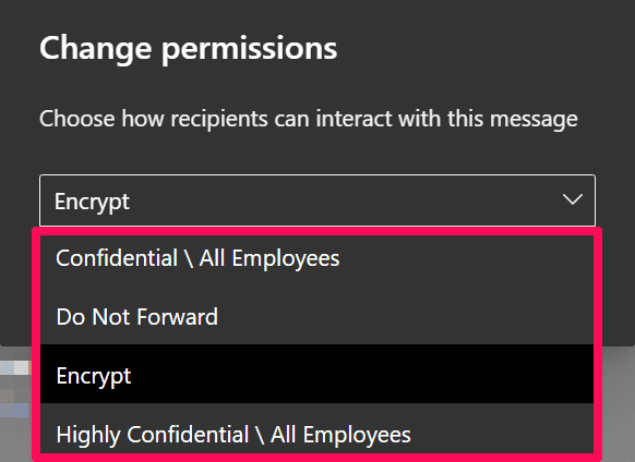 Encryption Options Drop-Down Menu