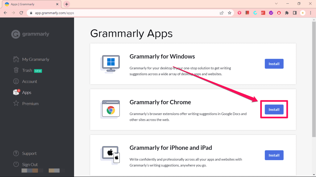 Install Button for Grammarly for Chrome