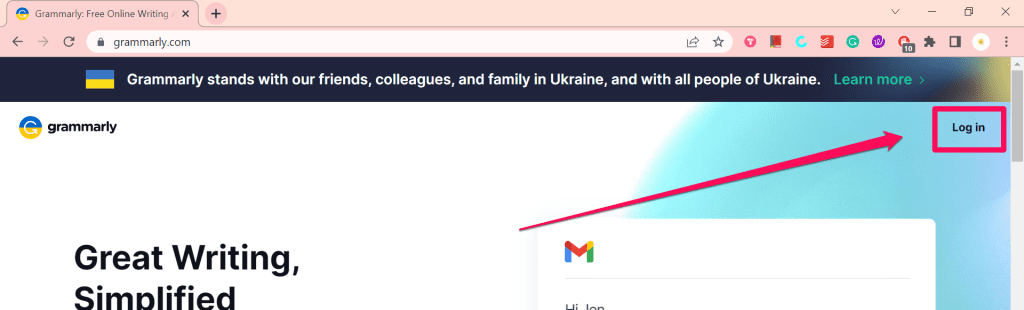 Log In Button on Grammarly Website