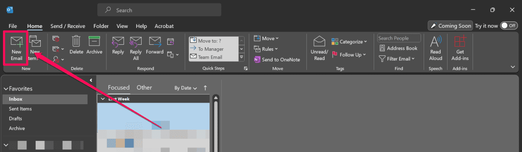 New Email Button in Outlook Desktop