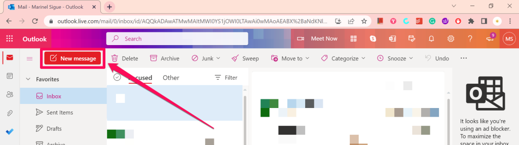New Message Button in Outlook Web