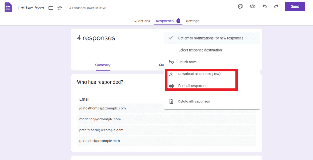Print and Download response