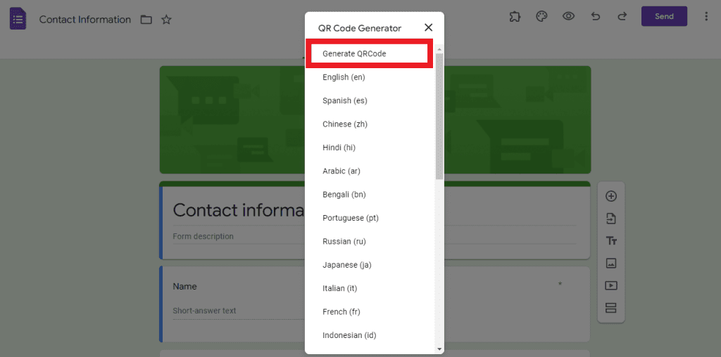 QR code generator option