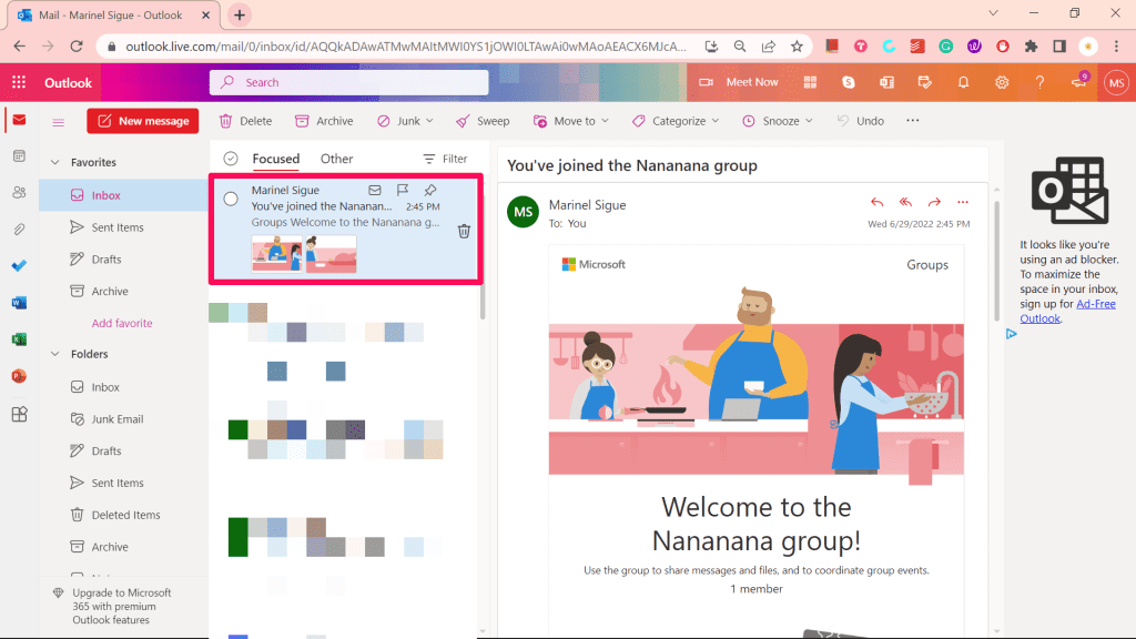 Selected Email in the Inbox Folder