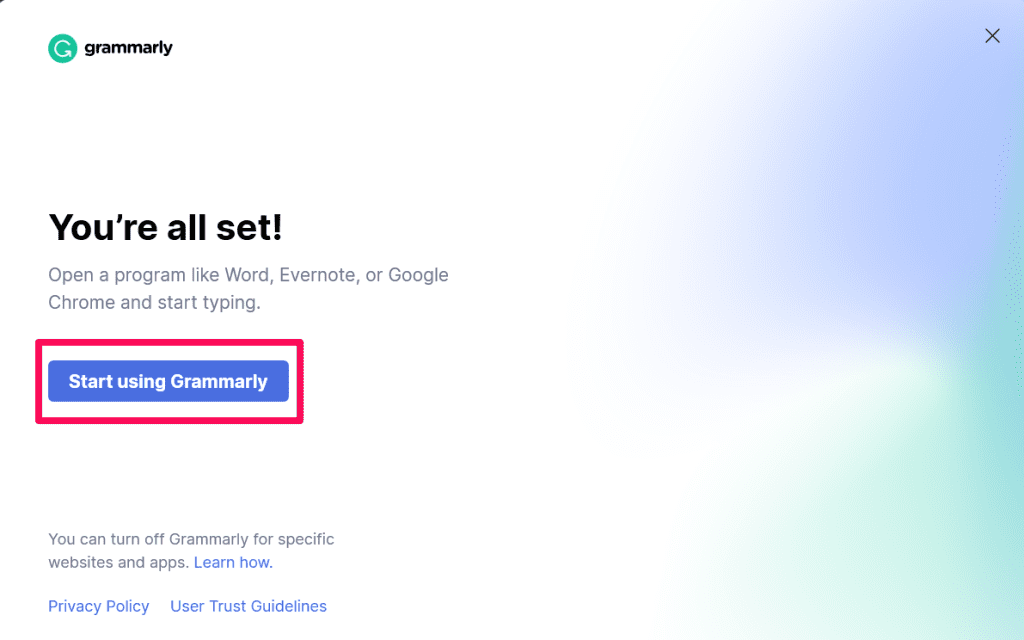 Start Using Grammarly Button