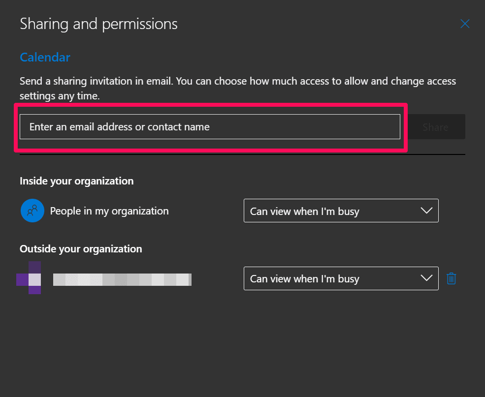 Text Box for Name and Email in Sharing and Permissions Window